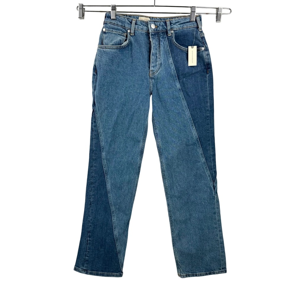Pilcro Straight Leg Jeans sz 27 Blue Diagonal colorblock jeans high waist 90s